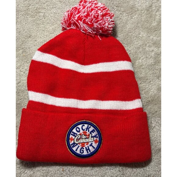 Hockey Night In Canada Budweiser Red & White Knit Beanie Hat With Pom - Picture 3 of 6
